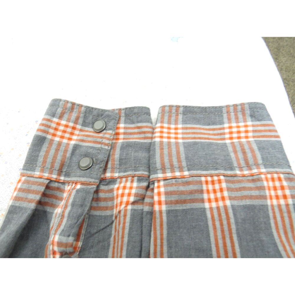 billy T Women's Mixed Media Split-back Plaid Western Shirt Gray/Peach L EUC - Picture 8 of 13
